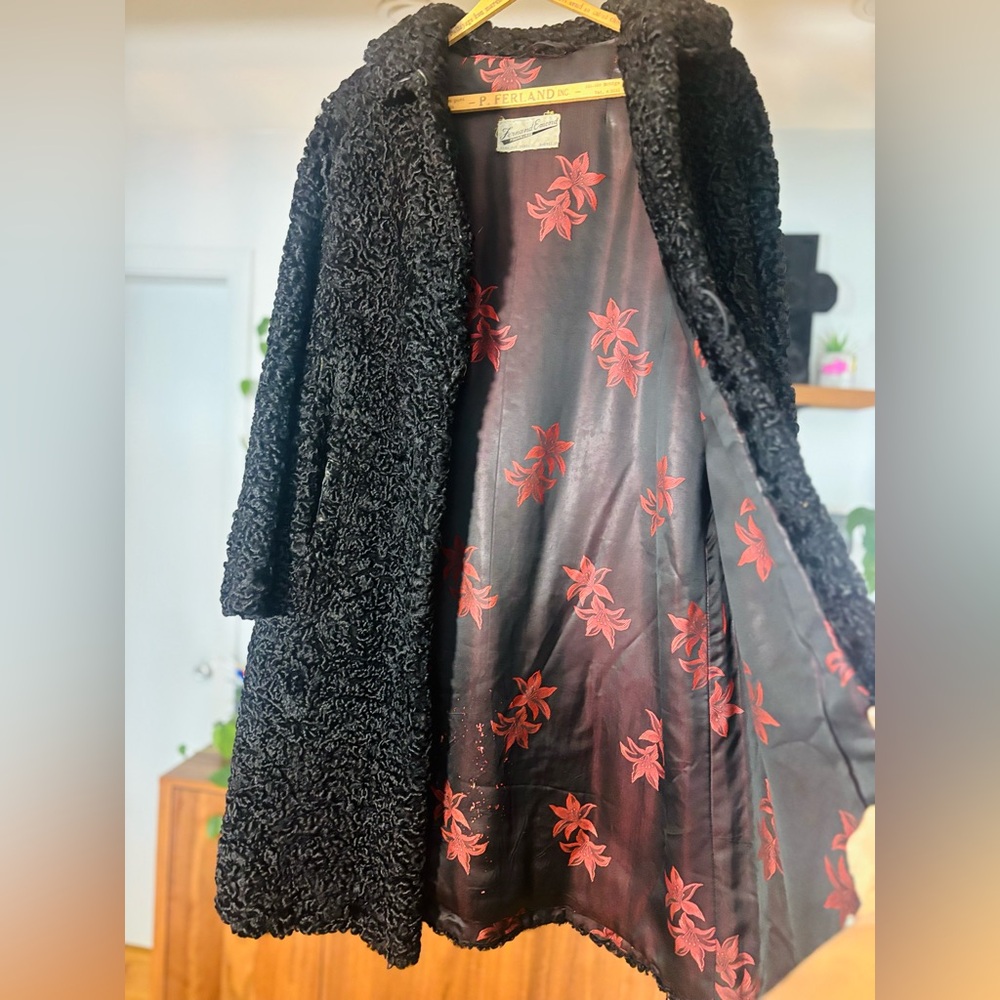 VTG 1950 Black Astrakhan Lamb Fur Coat | Made in Quebec by Fernand Émond